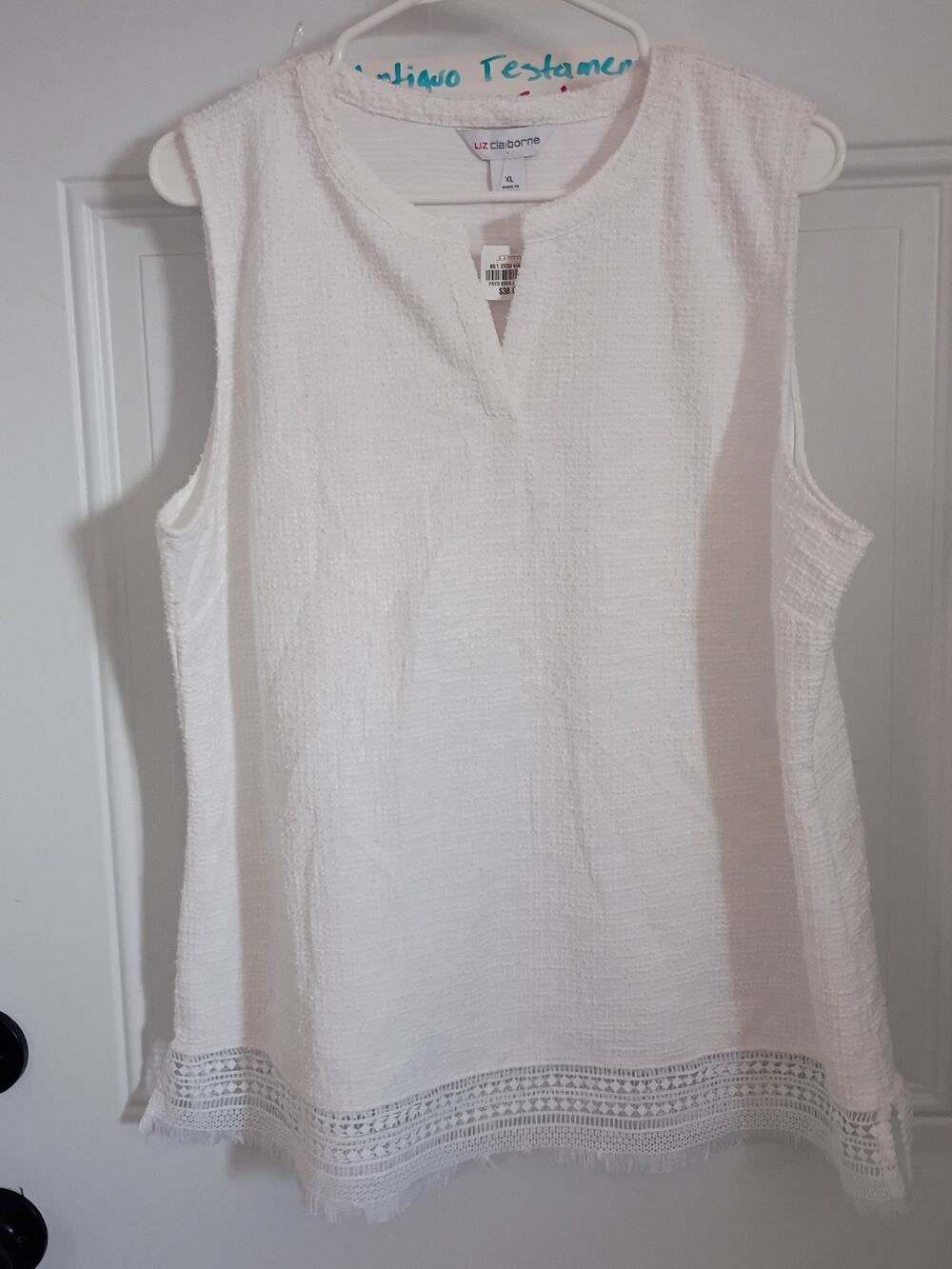 NWT LIZ CLAIBORNE XLarge Sleeveless Textured Top Lace W/ Fringed Bottom Tunic